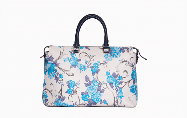 Blue and white floral laptop bag