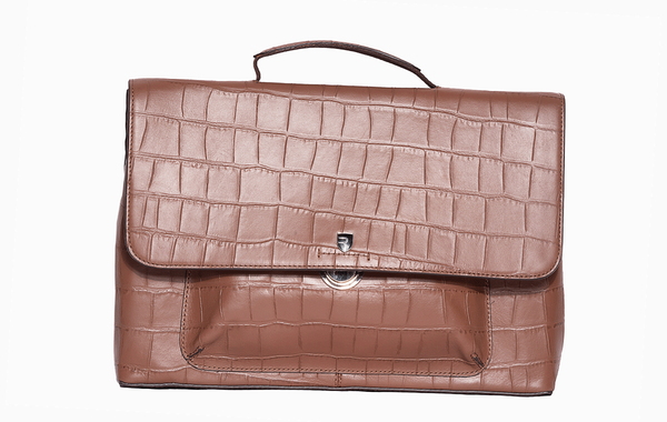 Croco Tan Executive Flap Bag - Luxurious and Professional at Revup Studio