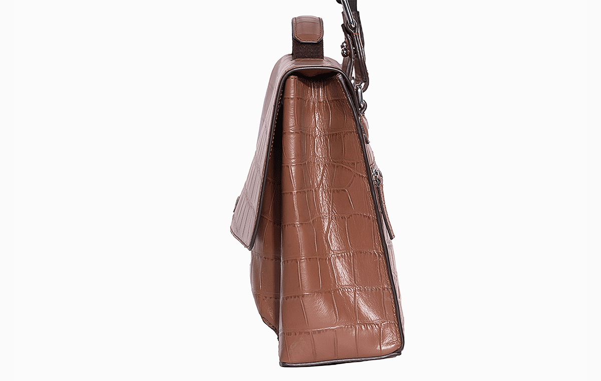 Croco Tan Executive Flap Bag - Luxurious and Professional at Revup Studio