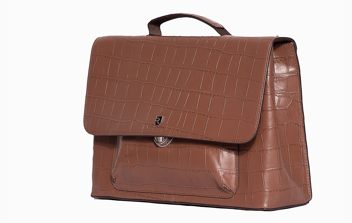 Croco Tan Executive Flap Bag - Luxurious and Professional at Revup Studio