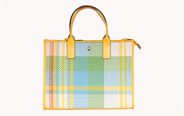 Yellow and Green Print Small Tote Bag Mesh - Vibrant and Trendy Carryall at Revup Studio
