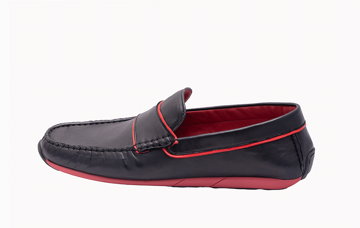 ROB PENNY MOCC Black Loafers with Subtle Red Accent Lines - Stylish Men's Footwear at Revup Studio