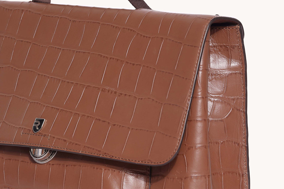 Croco Tan Executive Flap Bag - Luxurious and Professional at Revup Studio