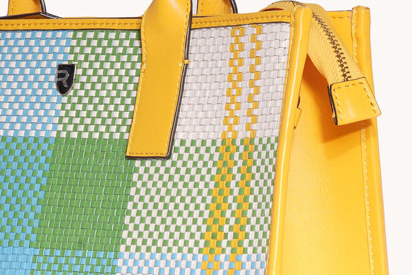 Yellow and Green Print Small Tote Bag Mesh - Vibrant and Trendy Carryall at Revup Studio